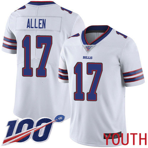 Youth Buffalo Bills 17 Josh Allen White Vapor Untouchable Limited Player 100th Season NFL Jersey